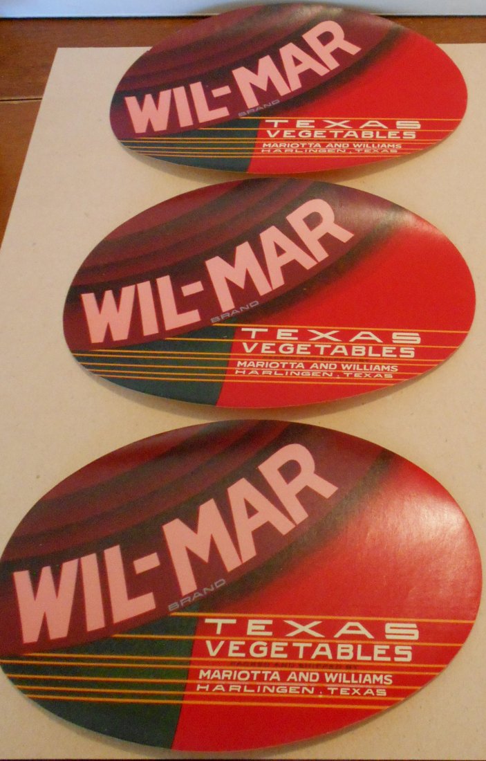 Vegetable Label Lot: Wil-Mar vegetable label lot, new old stock, great for framing, see photo.