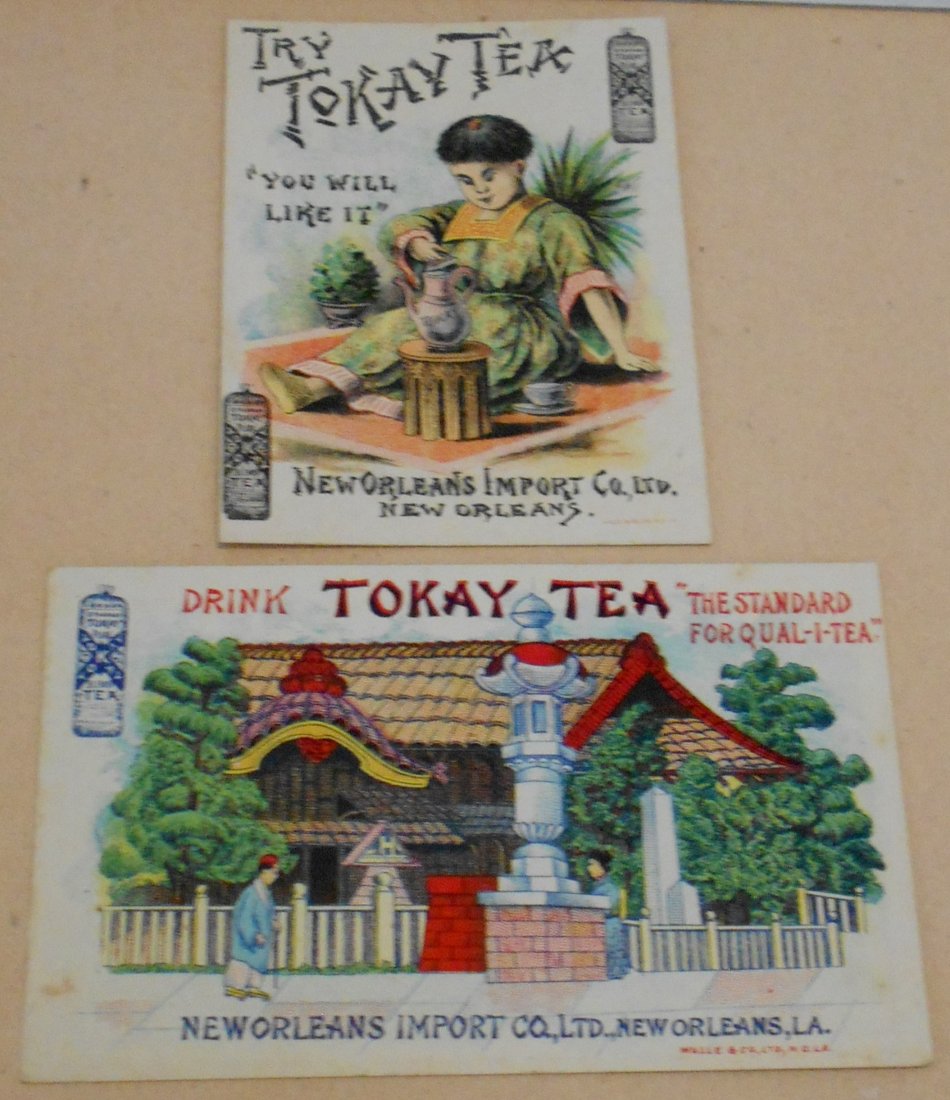 Tokay Tea Trade Cards: Tea trade cards from New Orleans Import Co, two different, see photos.