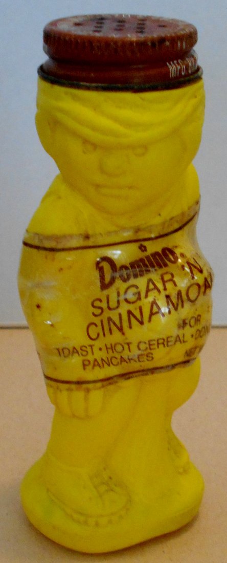 Domino Sugar N Cinnamon Shaker: Boy with ball, has lid and label, see photos.