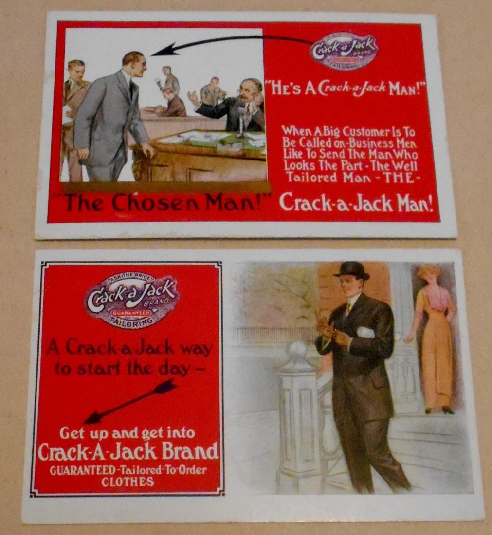 Crack-A-Jack Brand Clothes: Two post cards, not used, see photos.