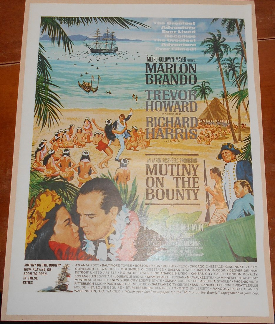 Mutiny On The Bounty: Ad cut from Post, Life, or Look, great for framing, see photo.