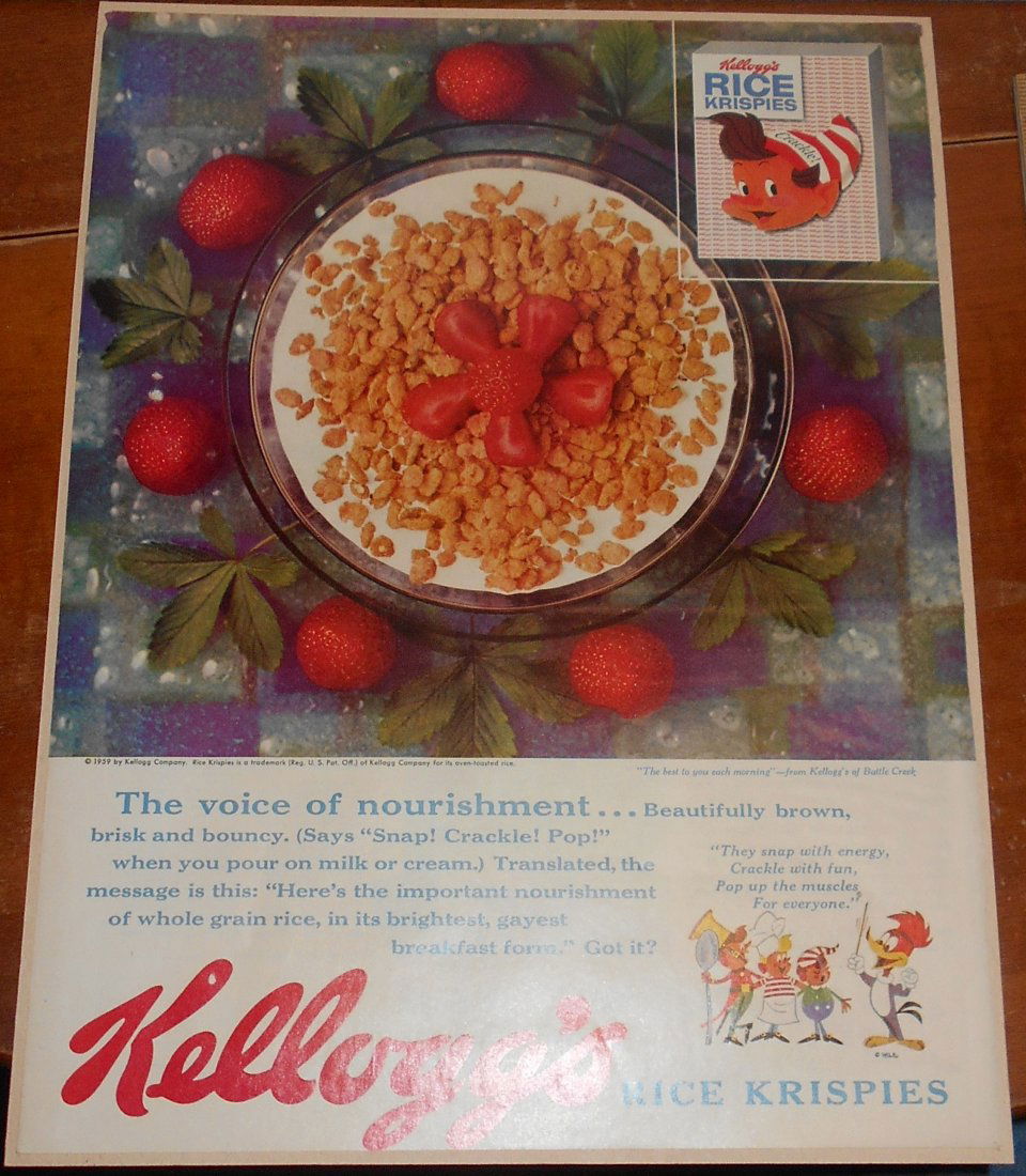 Kellogg's Rice Krispies: Ad cut from Post, Life, or Look, great for framing, see photo.
