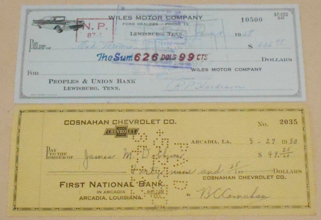 Check Lot: Ford and Chevrolet company checks, great for framing, see photos.