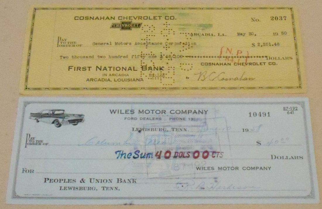 Check Lot 1950's: Chevrolet and Ford company checks, great for framing, see photos.
