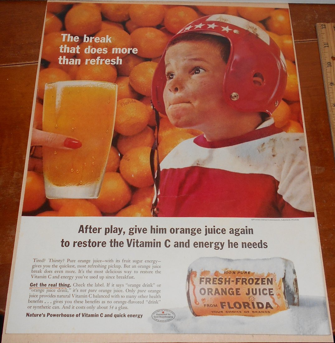 Florida Frozen Orange Juice: Ad cut from Post, Life, or look, great for framing, see photo.