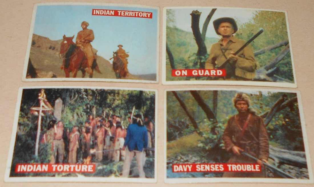 1958 Davey Crockett Card Lot: Orange back, four different cards, see photos.