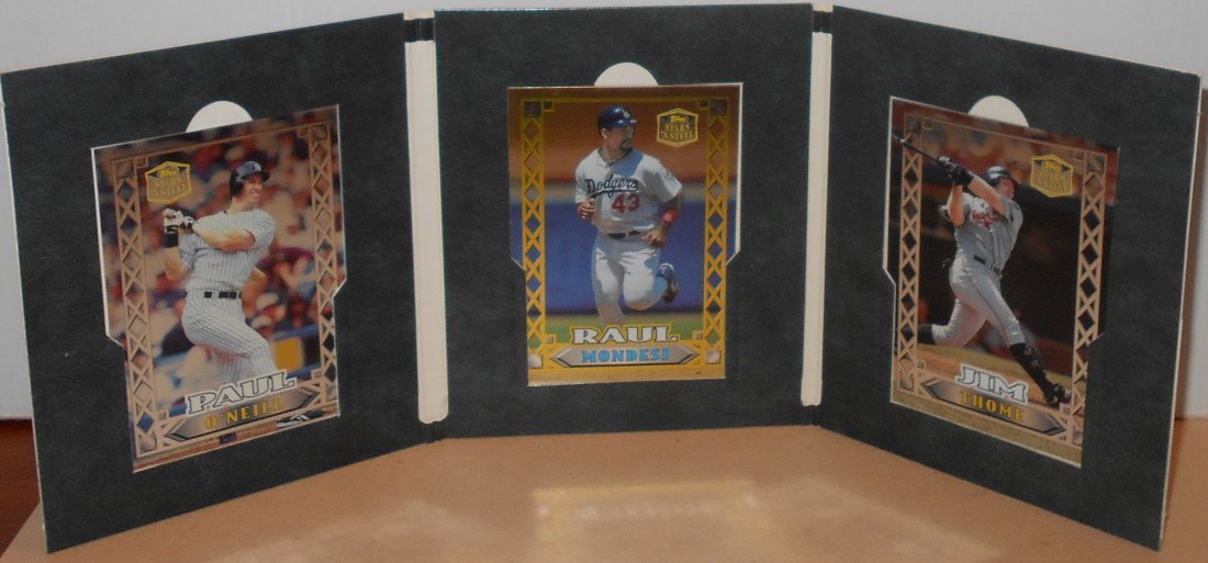 1999 Topps Stars "N Steel: Three metal cards in holder. O'Neill- Mondesi-Thome, Mondesi is Gold insert, see photos.