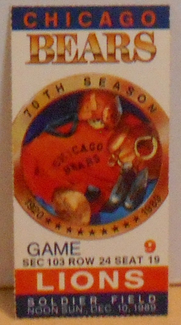1989 Chicago Bears Ticket: 70th season, game 9, Dec. 10,1989, see photos.
