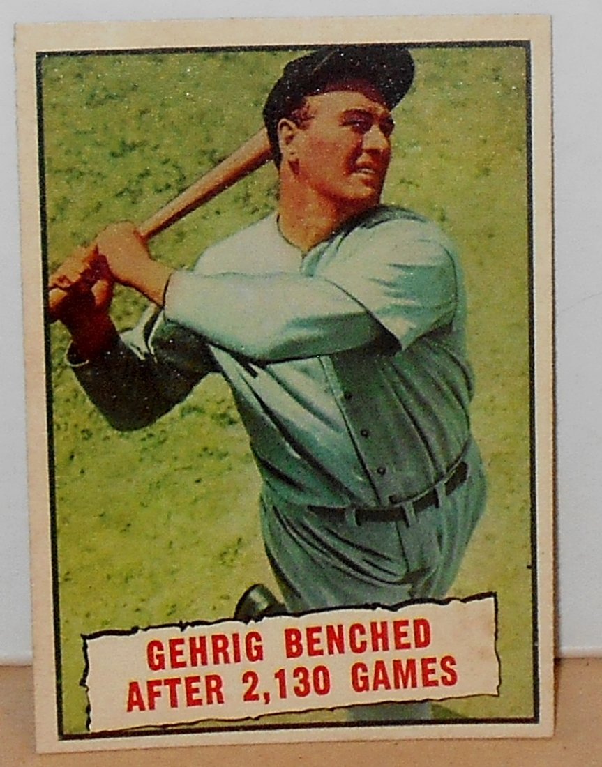 1961 Topps Baseball Thrills: Gehrig Benched After 2130 Games, #405, see photos.