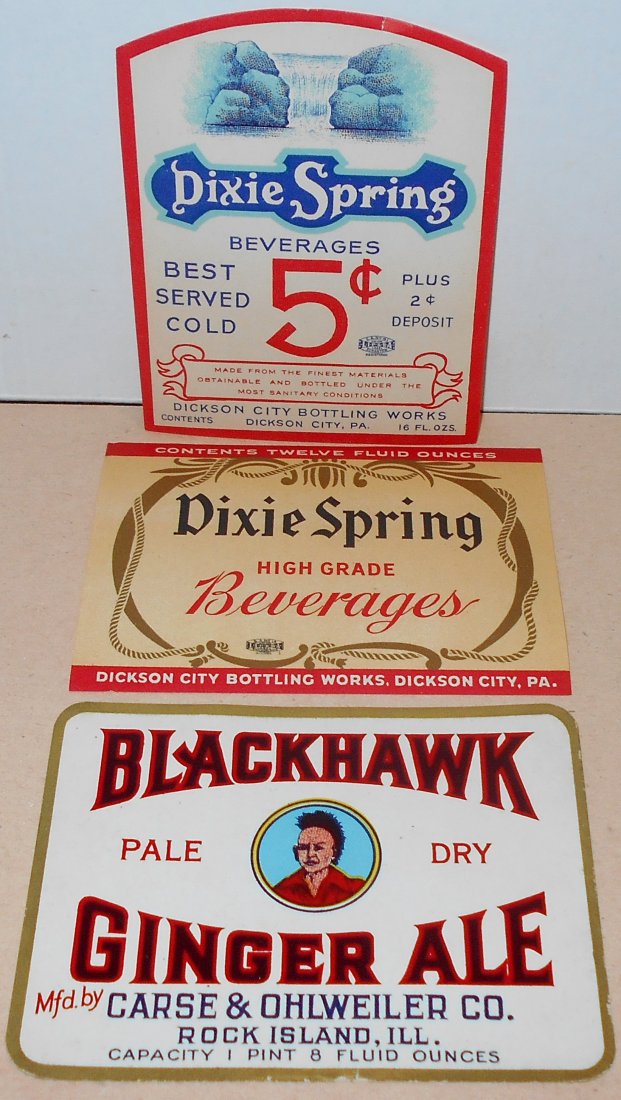 Label Lot: Three different bottle labels, great for framing, see photos.