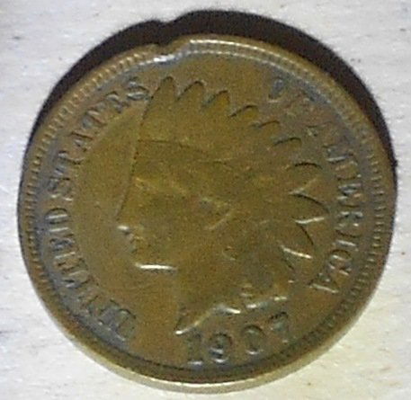 Indian Head Cent: 1907, one cent, United States of America, see photos.