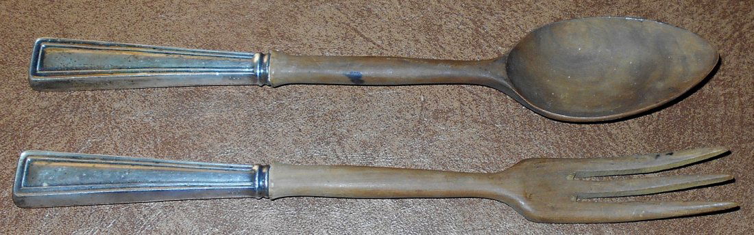 Salad Spoon and Fork: Sterling silver handle, see photos.