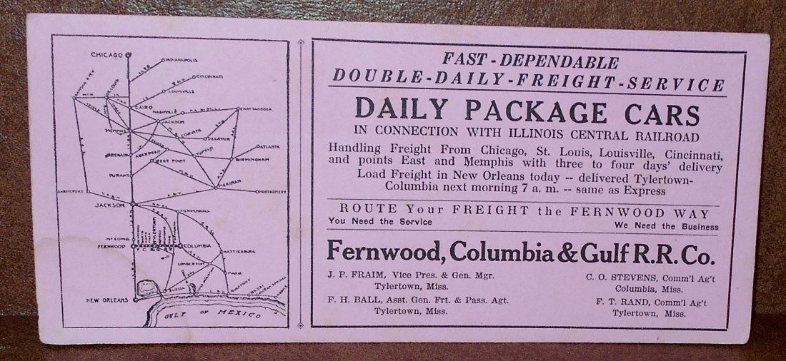 Railroad Blotter: Fernwood, Columbia, & Gulf RR Co. has stain, see photos.
