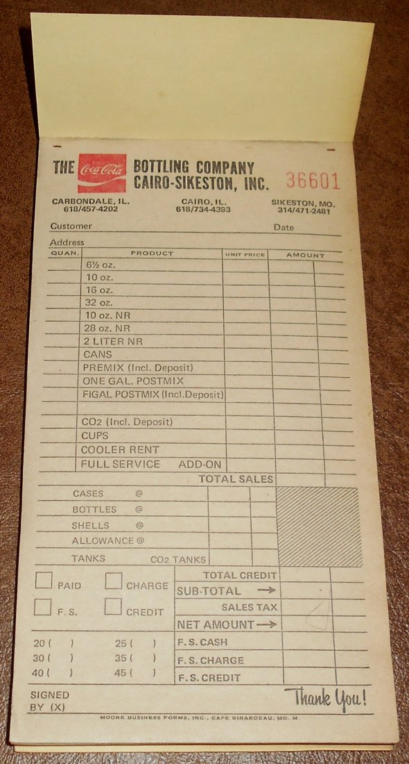 Salesman Book: Coca-Cola, Cairo-Sikeston, Inc., see photos.