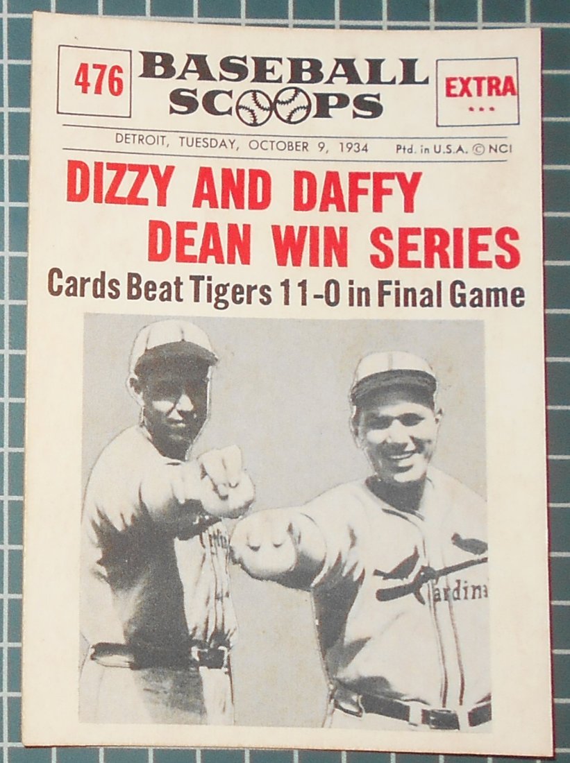 1961 Nu-Cards Baseball Scoops: Dizzy and Daffy Dean Win series, #476, see photos.