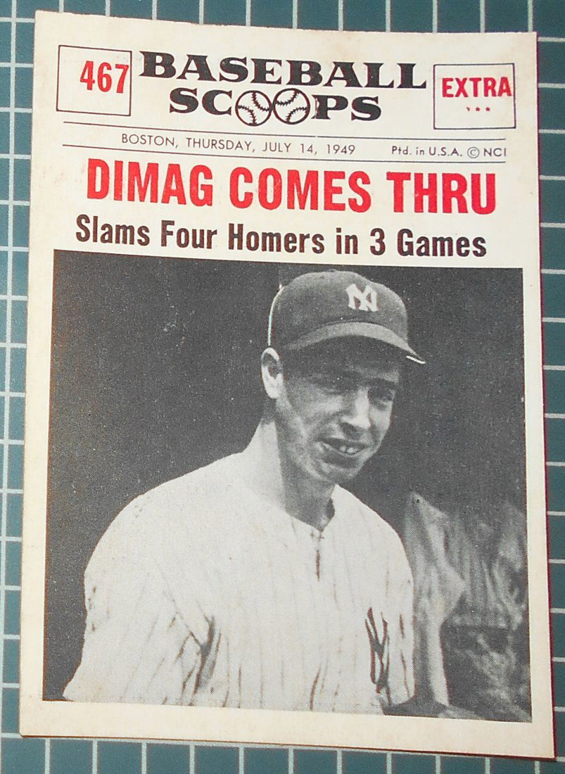 1961 Nu-Cards Baseball Scoops: Dimag comes Thru, #467, see photos.