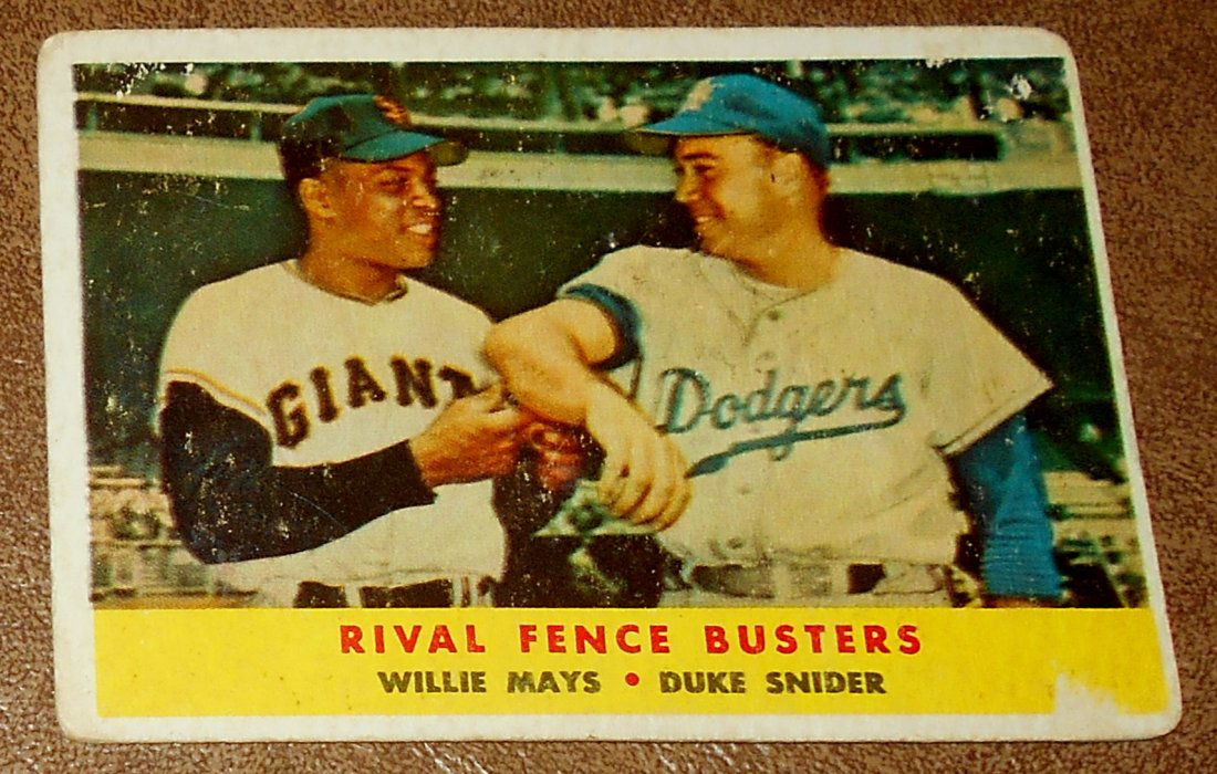 Willie Mays - Duke Snider: 1958 Topps, #436, Rival Fence Busters, see photos.