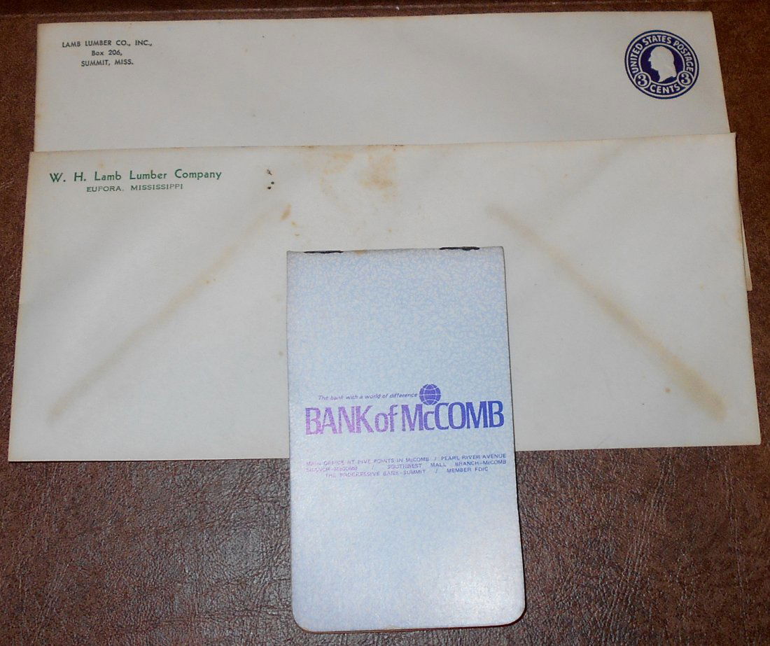 Mississippi Lot: Bank of McComb, McComb, Miss. booklet 1975-76, Lamb Lumber Co., Summit, Miss and W.H. Lamb Lumber, Eupors. Miss., see photos.
