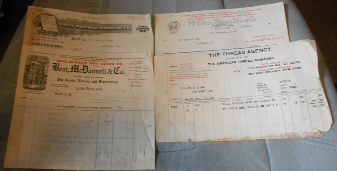 Invoice Lot: Four different invoices. Two from 1915 and two from 1916. great for framing, see photos.