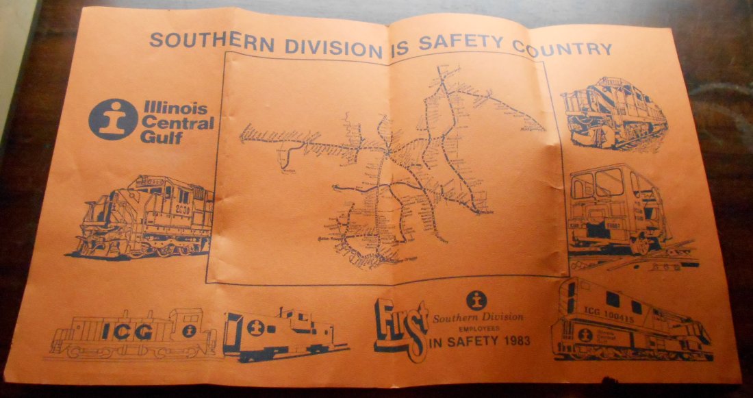 1983 Safety Leaflet: Illinois Central Gulf Railroad, southern division, has map, see photos.