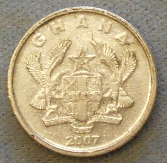 2007 Ghana: 5 pesewas, see photos.