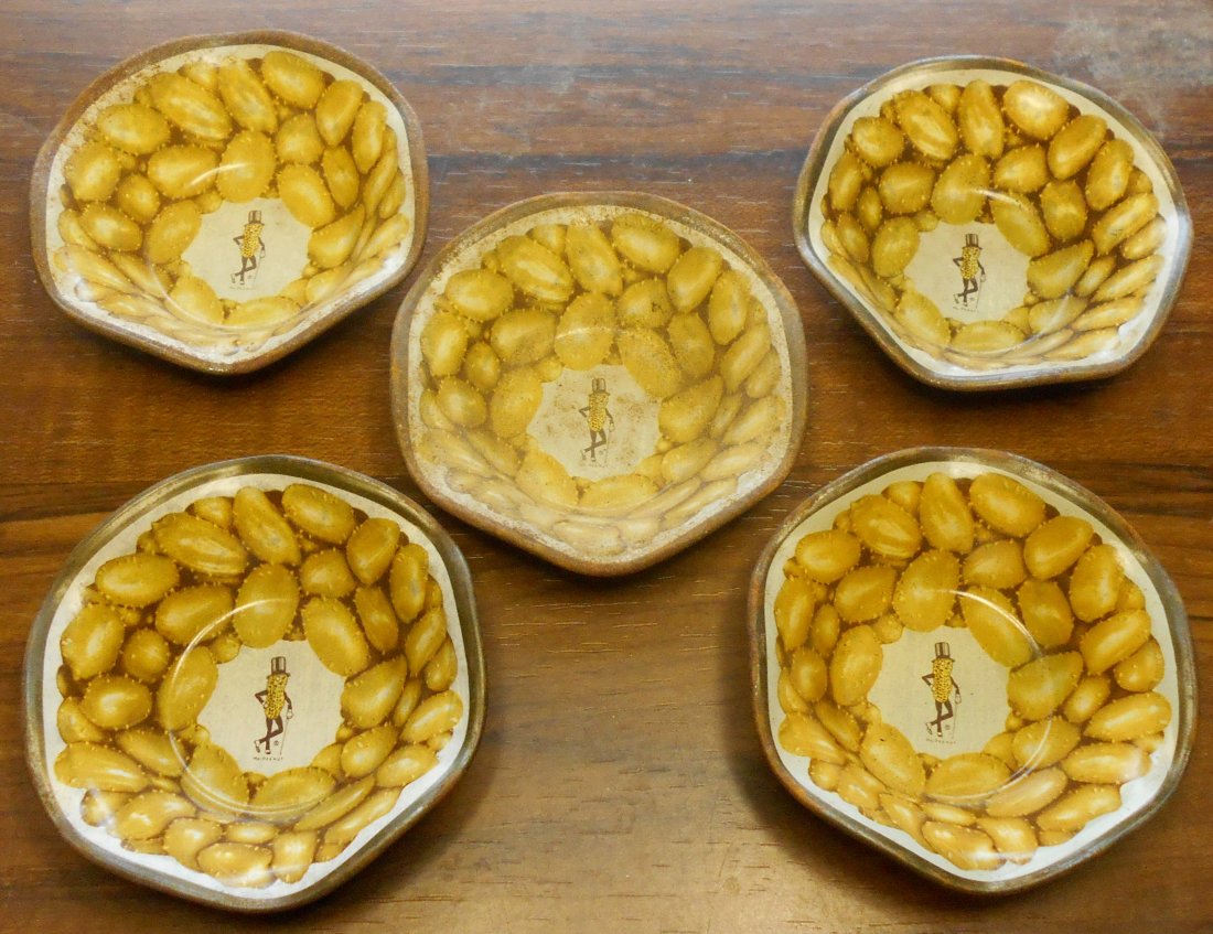 Planters Peanuts: Five small metal dishes, see photos.