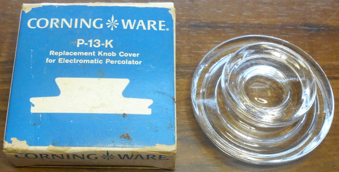 Corning Ware P-13-K: Replacement knob cover for Electromatic Percolator with box, see photos.