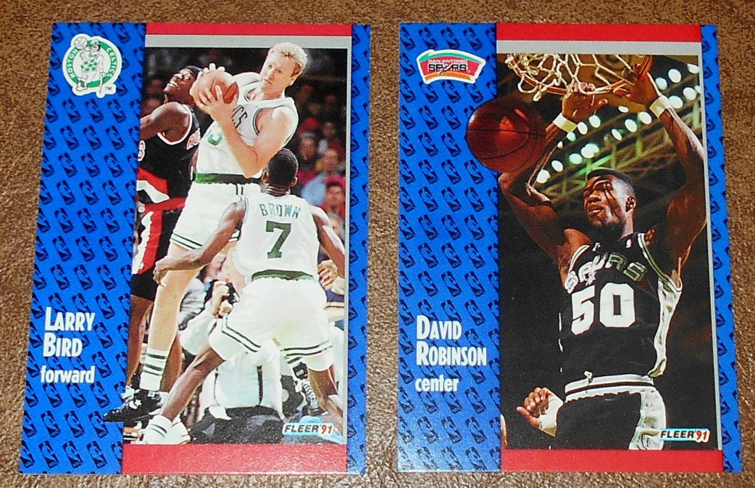 1991 Fleer Basketball Card Lot: Larry Bird #8 and David Robinson #187, see photos.