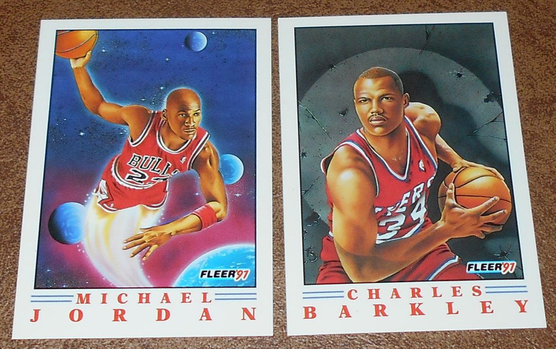 1991 Fleer Basketball Card Lot: Michael Jordan 2 of 6 and Charles Barkley 3 of 6, see photos.