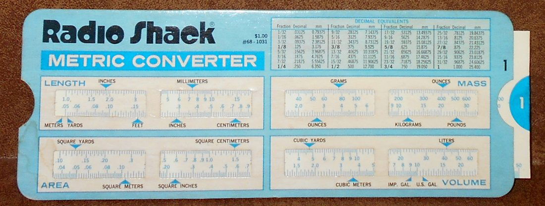Metric Convertor: Radio Shack convertor, see photos.