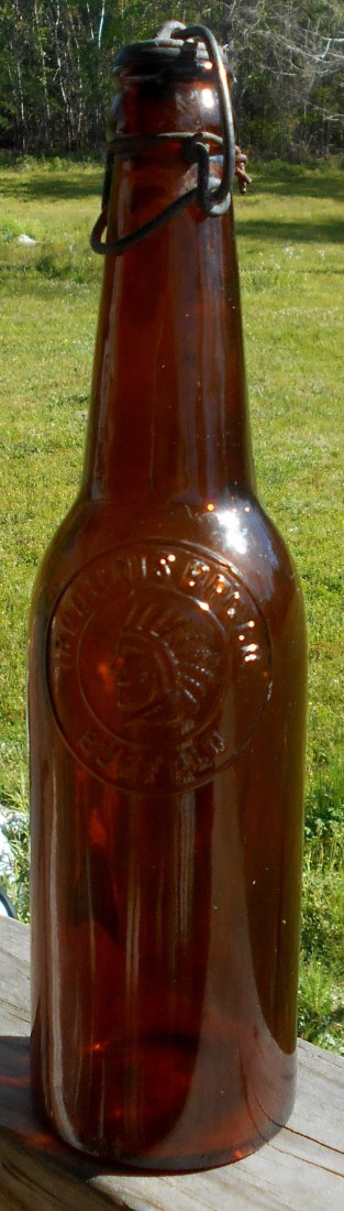 Iroquois Beer Bottle: New York beer bottle, embossed Indian, see photos.
