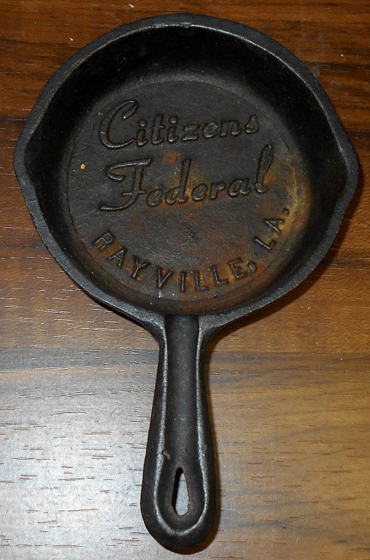 Cast Iron Ashtray: Citizens Federal, Rayville, LA., mini skillet ashtray, see photos.