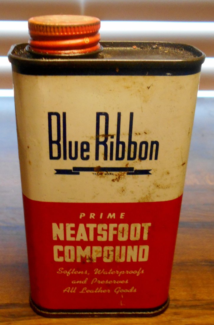 Blue Ribbon Tin: Neatsfoot compound tin, has lid, see photos.