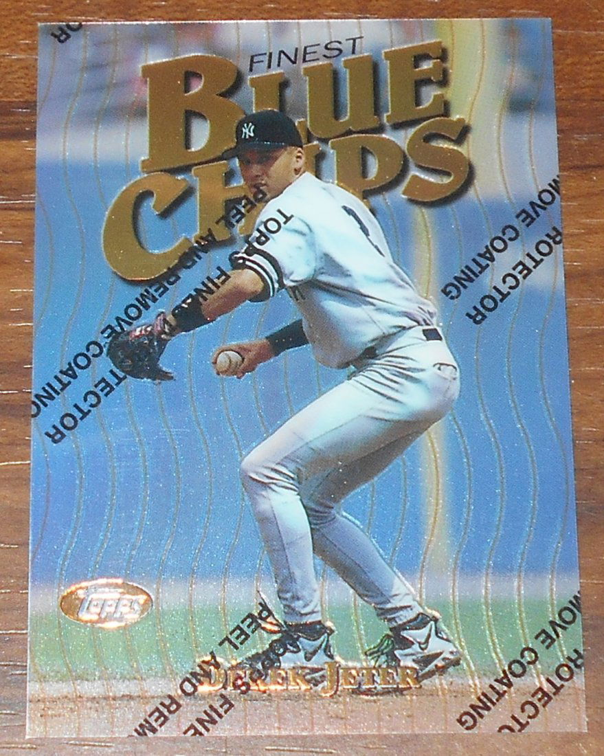 Derek Jeter: 1997 Topps Finest sample card, #15, B26, refractor, has protective film, see photos.