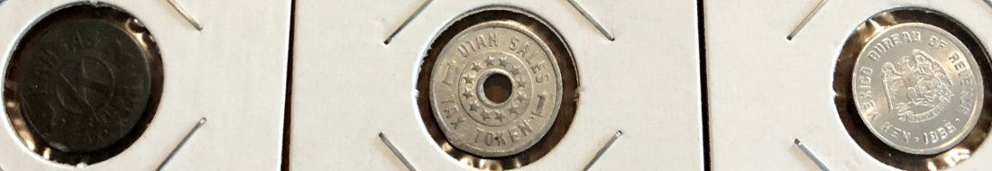Sales Tax Token Lot: Kansas, Utah and New Mexico sales tax tokens, see photos.