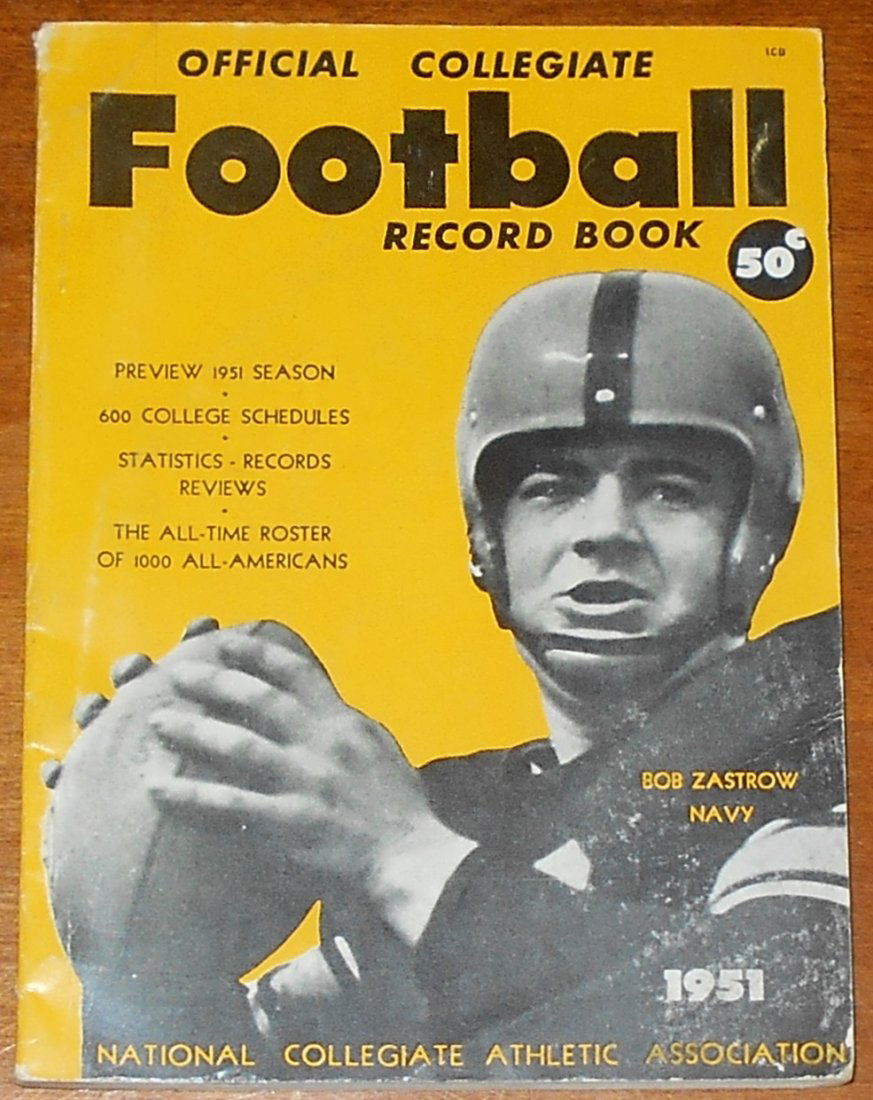 1951 NCAA Football Record Book: Bob Zastrow, Navy on cover, see photos.
