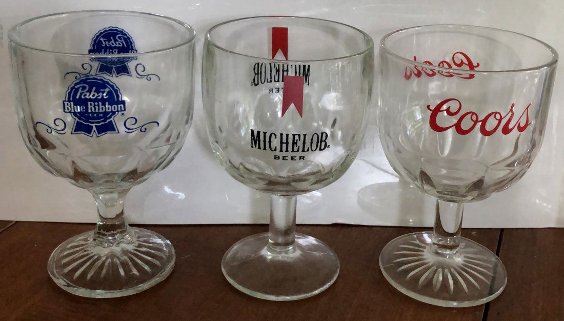Beer Glasses: Pabst Blue Ribbon, Michelob, and Coors beer glasses, see photos.