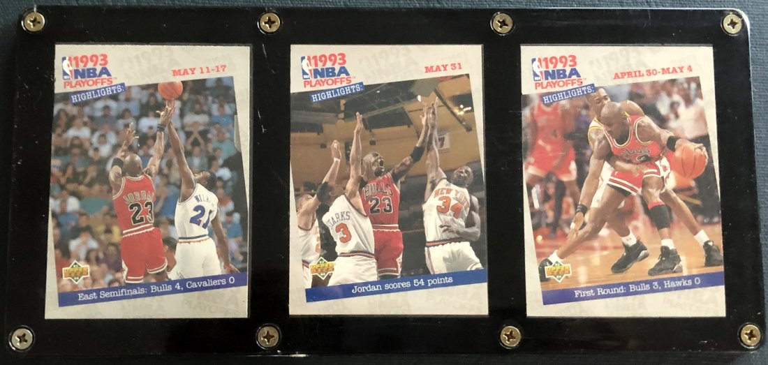 Micheal Jordan: 1993 Hoops, three card lot, #180, 193, & 187, see photos.