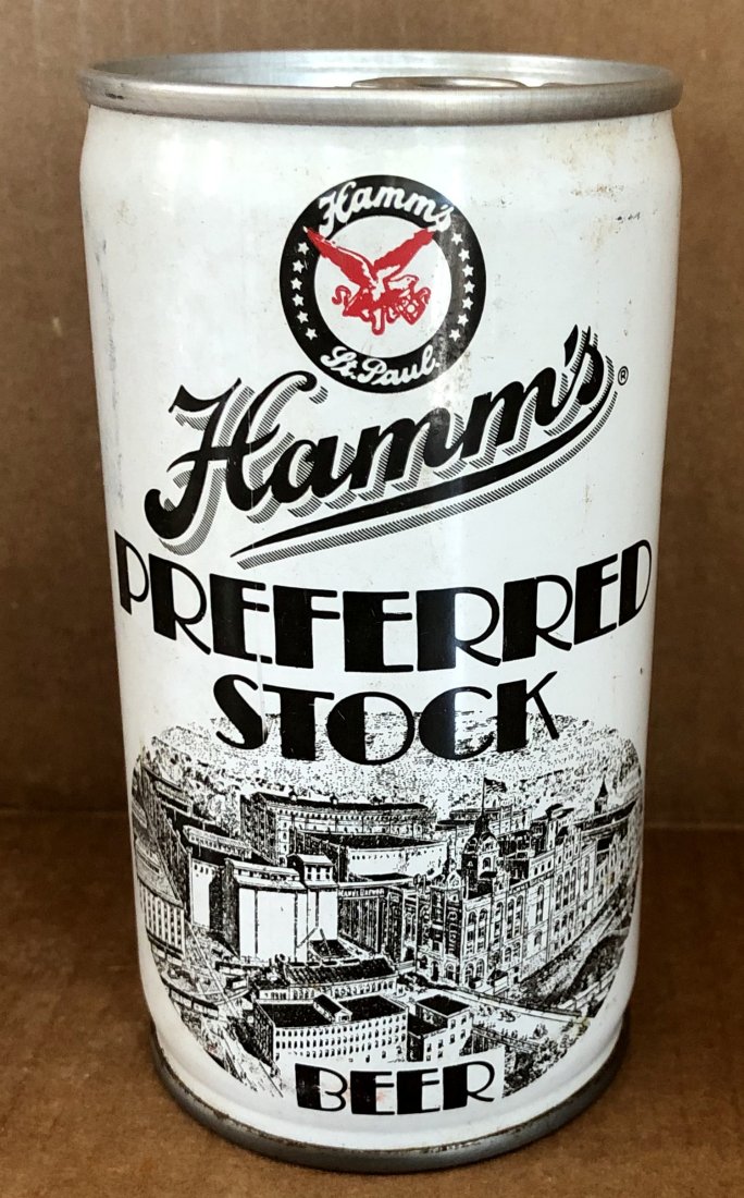 Beer Can: Hamm's Preferred Stock beer can, bottom opened, pull ring intact, see photos.