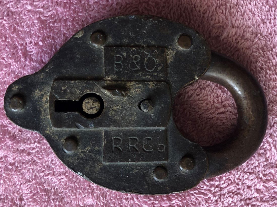 Railroad Lock: B & O RR Co. lock, no key, locked, see photos.