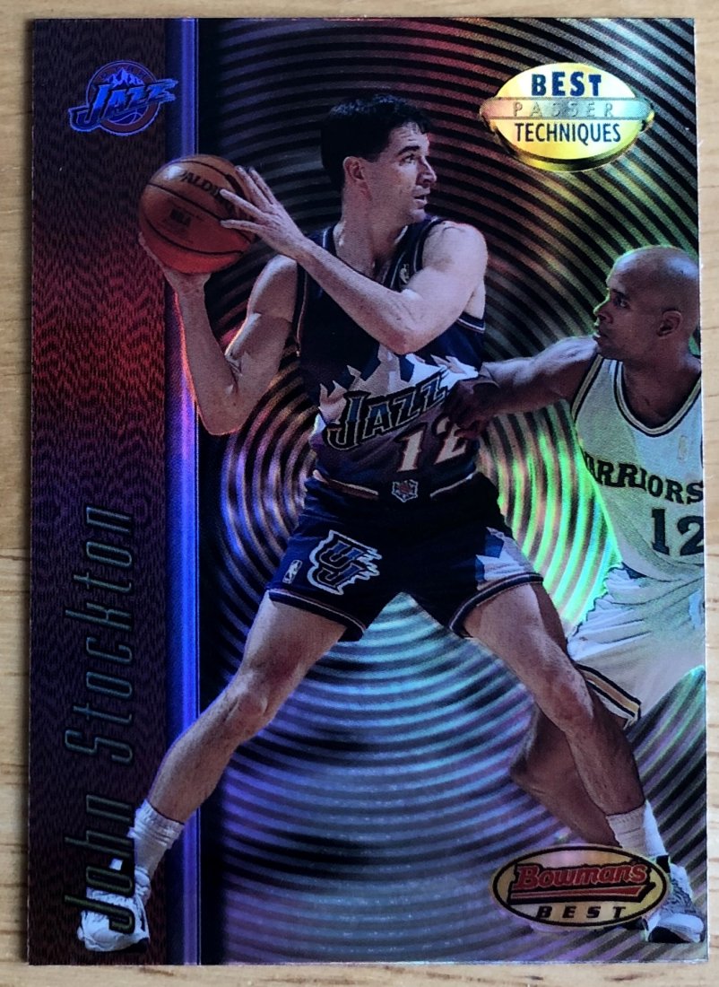 John Stockton: 1998 Bowman Best, Best Passer Techniques T10, refractor, see photos.