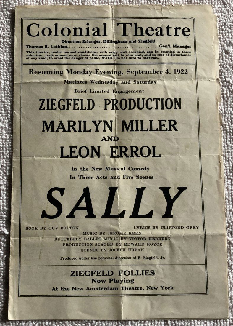 Ziegfeld Follies: 1922 Colonial Theatre playbill, see photos.