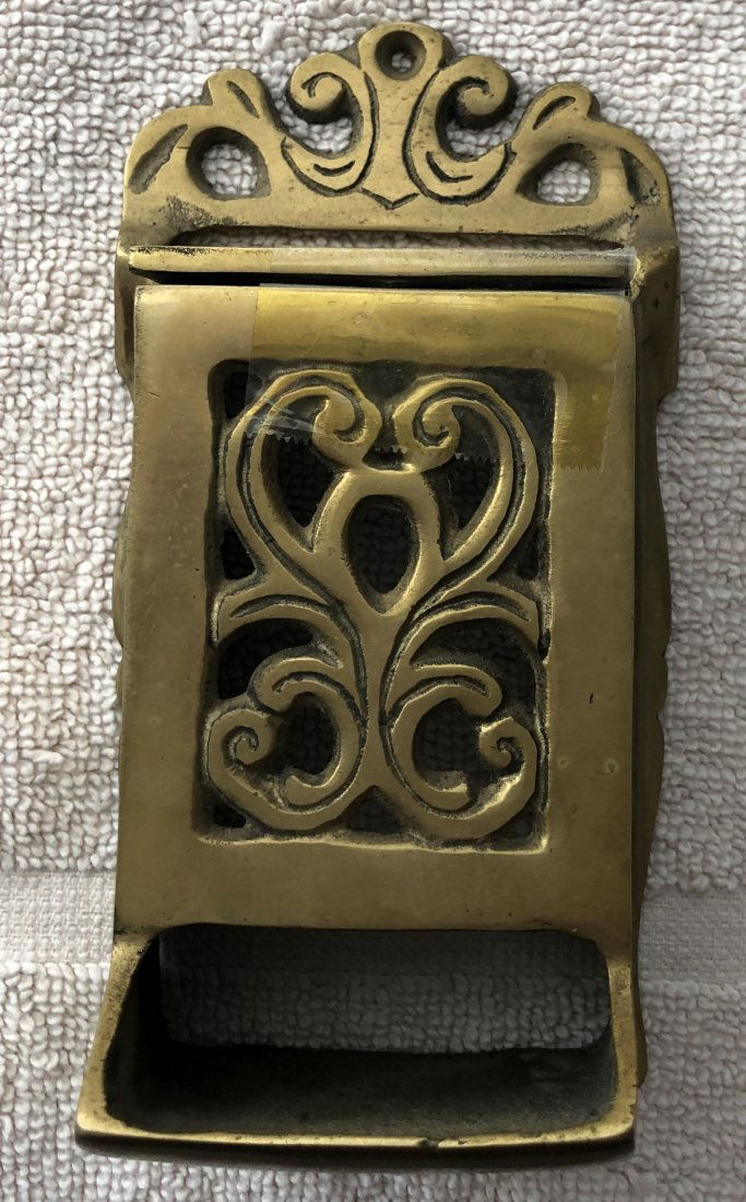 Match Safe: Brass wall match safe, see photos.