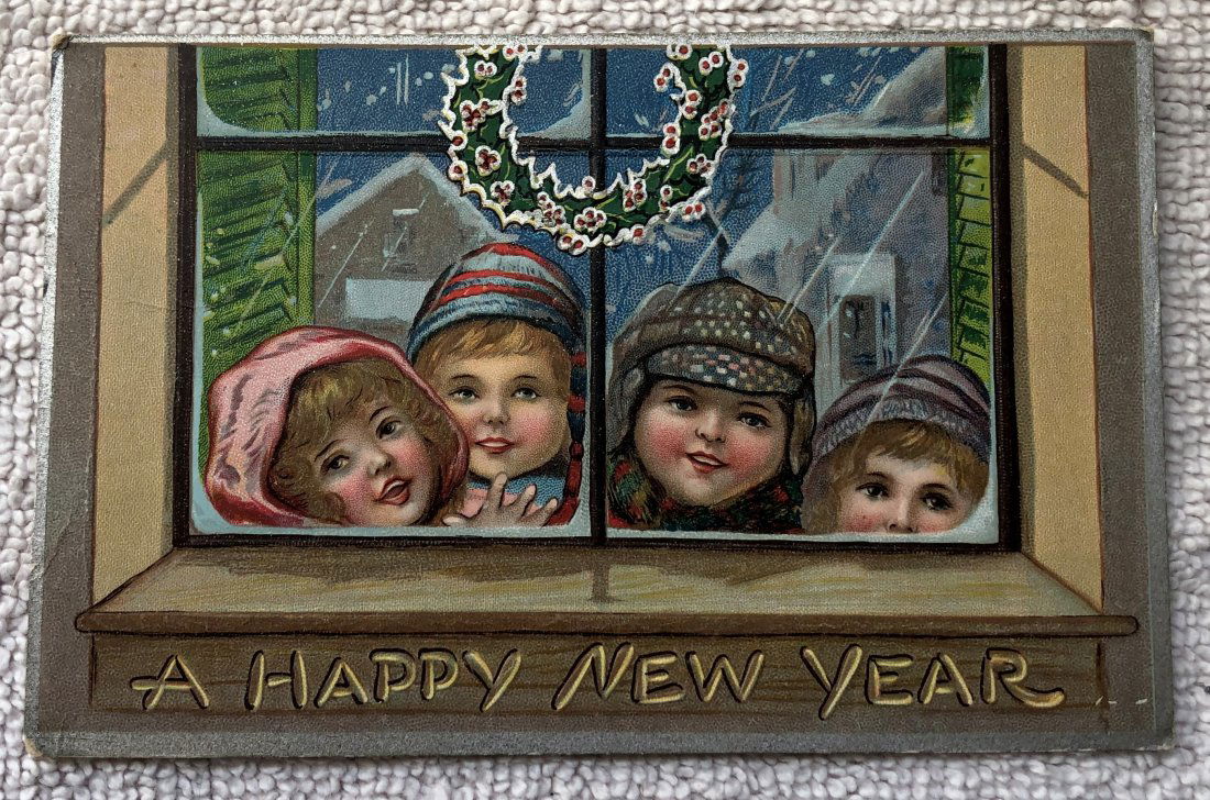 Vintage Happy New Year: Vintage embossed Happy New Year post card, see photos.