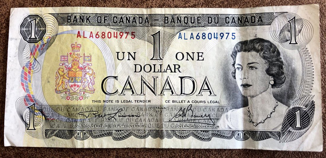 Dollar Bill: 1973 One Dollar, Canada, see photos.