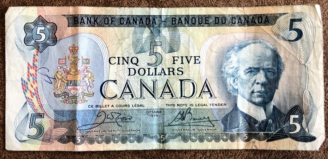 Five Dollars Bill: 1979 Five Dollars, Canada, see photos.