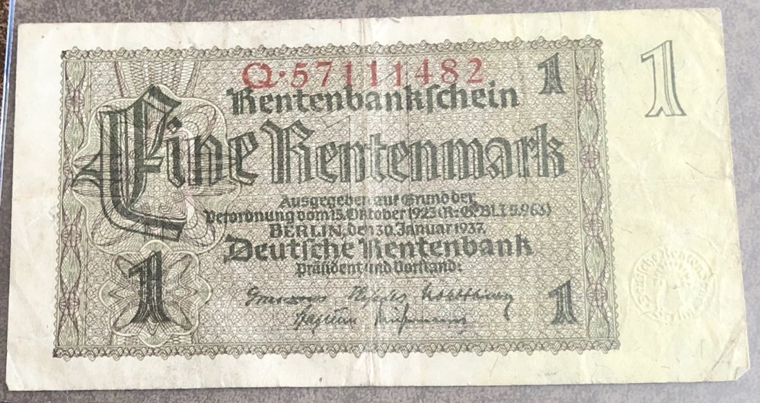 Fine Rentenmark: 1937 Fine Rentenmark, see photos.