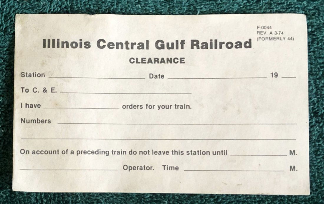 Railroad Form: Illinois Central Gulf Railroad form, see photos.