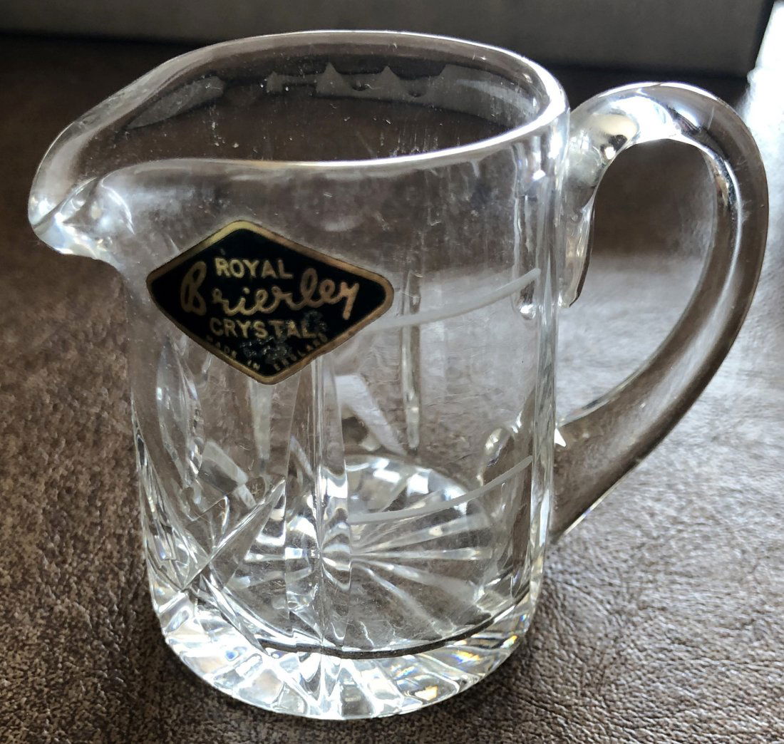 Royal Brierley Crystal: Small crystal pitcher with sticker.
