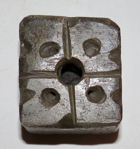 Soapstone Inkwell and Quill Pen Holder Block: A Colonial soapstone inkwell that shows mark on the back side from sharpening, pointing, the feather quills. It measures, 2 high x 1.5 x 1 inches. [ in house shipping $20. ]